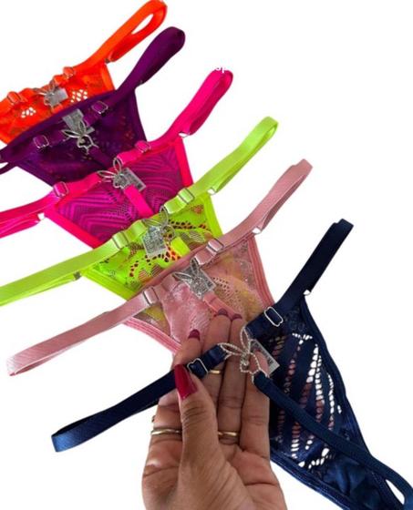 Imagem de Kit 10 Calcinha Feminina De Renda Fio Dental Dia dos Namorados Sexy Com Pingente e Regulagem