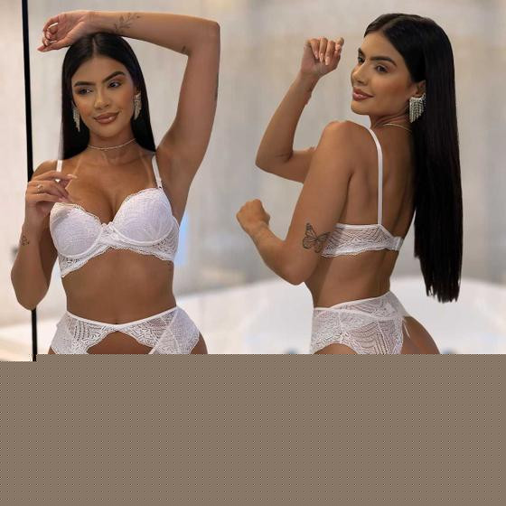 Imagem de Lingerie Com Bojo Sensual Sexy Com Cinta Liga Renda Calcinha fio