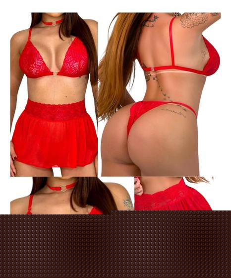Conjunto Lingerie Erotica 4 Peças Saia Tule Cropped Sensual - Franciskita