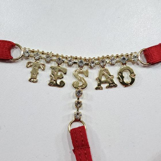 Calcinha Fio Dental Sexy com a Palavra Tsão Escrita em Strass Lingerie Feminina Ousada e Brilhante - Tallita