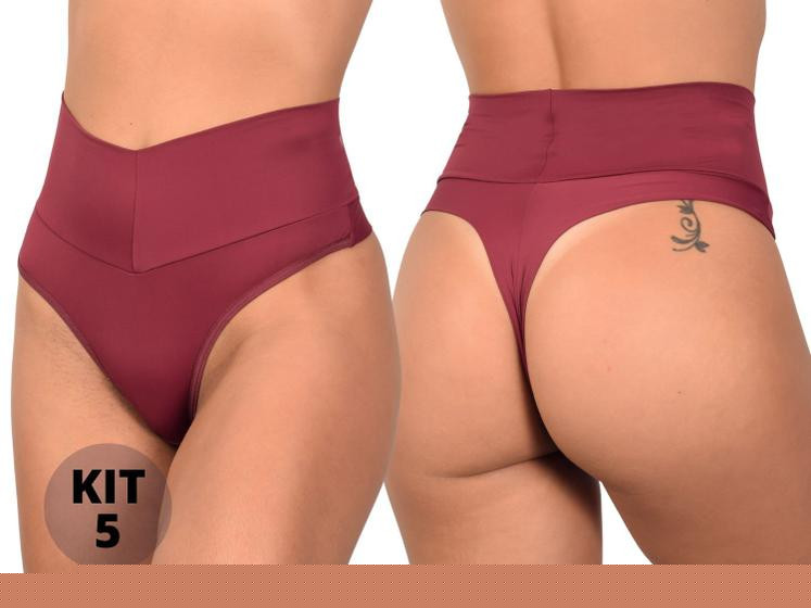 Imagem de Kit 5 Calcinhas Feminina Fio Duplo Cós Alto Lingerie Modeladora Cintura alta Sexy não marca Gestante