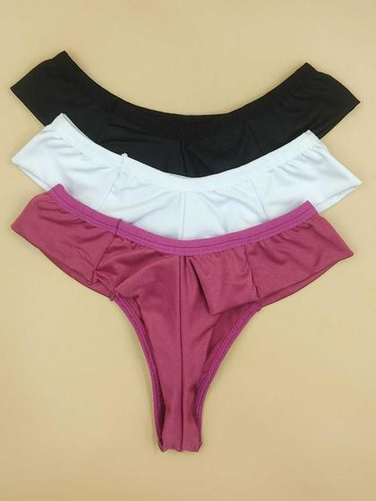 Imagem de Kit Com 4 Calcinhas Fio Duplo Rendado Fio Dental Poliamida Básica Cores 