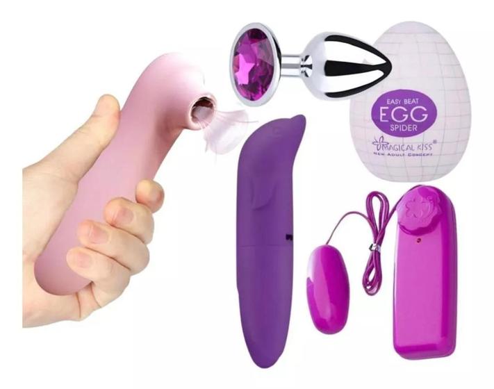 Imagem de Vibrador Golfinho + Bullet Estimulador + Sugador de Clitóris + Plug Anal + Masturbador Masculino 