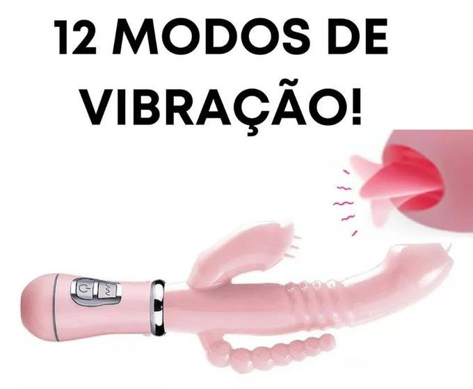 Imagem de Vibrador triplo de Ponto G, anal e Clitóris com língua estimuladora  Pilhas