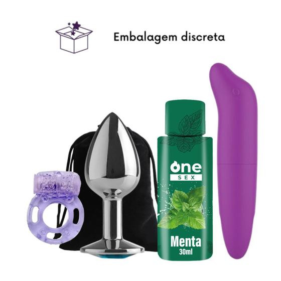 Imagem de Vibrador Ponto G  Gel Lubrificante One Sex  Plug Anal Tamanho P  Anel Peniano Com Vibrador