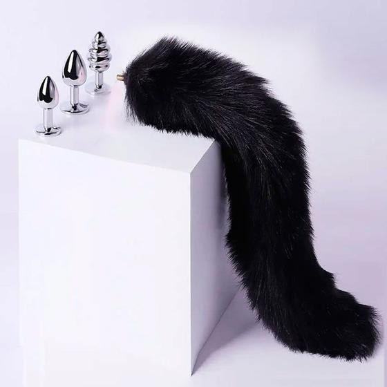 Imagem de Kit 3 Plug Anal de Metal com Rabo Preto