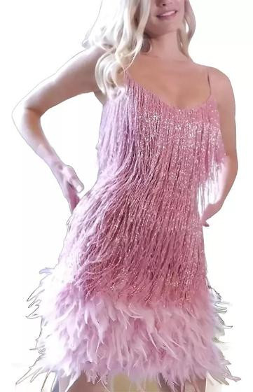 Imagem de C2802-Vestido Festa Balada Sexy Pluma Franja Brilho Luxo A221