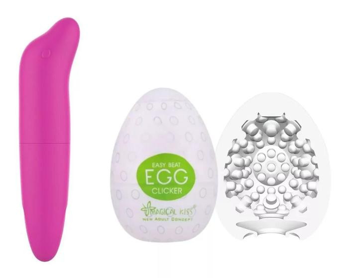Imagem de Vibrador Feminino Ponto G Golfinho + Masturbador Masculino Egg Ovo