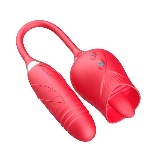 Estimulador Clitóris Língua Duplo Com Vibrador Feminino Vai e Vem Formato Rosa - Sexy Import