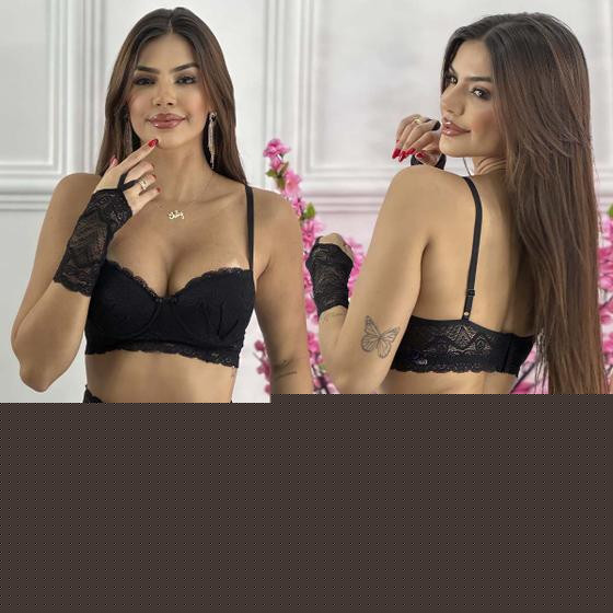 Imagem de Conjunto Lingerie Com Saia Sexy Luvas Renda Luxo Sensual Sensual 