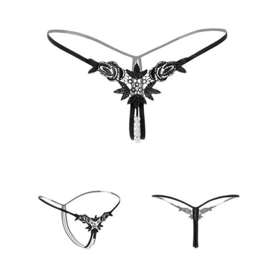 Imagem de Calcinha Sexy De Renda Com Pérolas Para Mulheres, Tanga Vazada, G-string, Lingerie Com Bordado Para