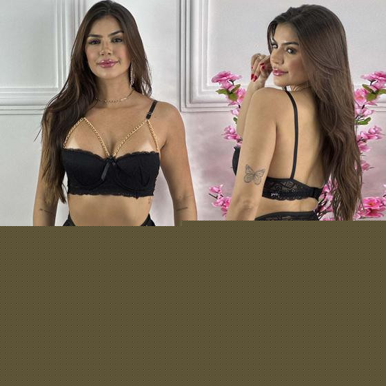 Imagem de Lingerie Luxo Corrente Dourada Renda Sexy Feminina Sensual Com Cinta Calcinha Fio