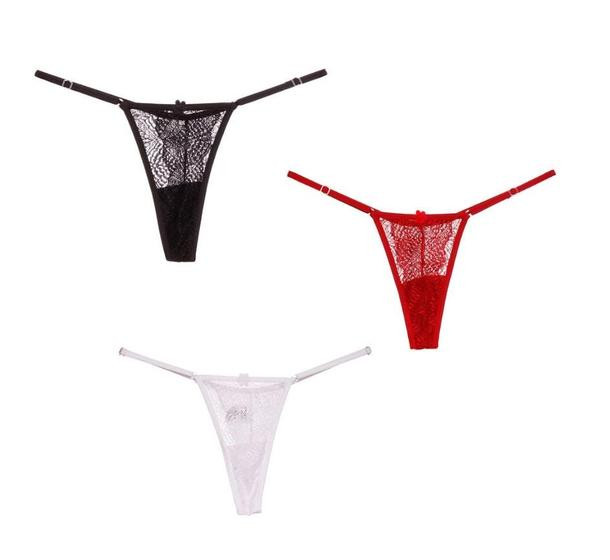 Imagem de Kit 3 Calcinhas Sexy Rendada Fio Dental Lingerie Feminina Com Regulagem