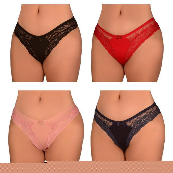 Imagem de Kit 4 Calcinhas PLUS SIZE de Microfibra Rendada Tanga Roupa Renda Sexy Sensual Atacado Feminino Confortável Sex Grande