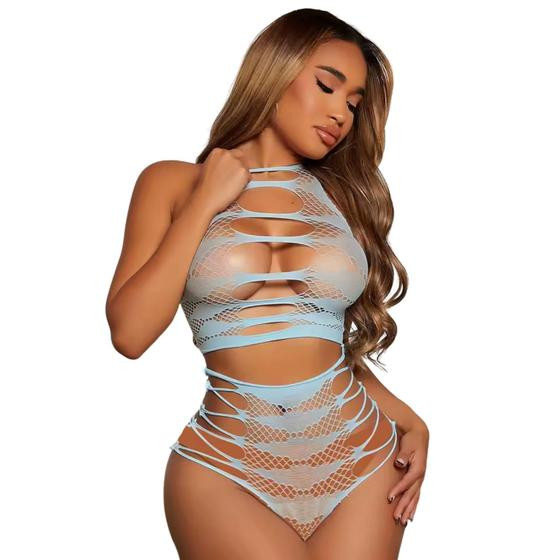 Conjunto Sensual Duas Peças Azul Sexy com Recortes em Tela - SIGILO SEX SHOP