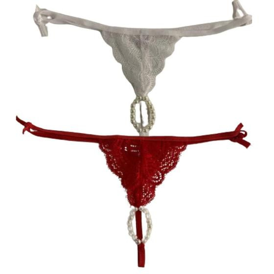 Imagem de Kit 2 Calcinha Tailandesa Pérola Massageadora Tanga De Renda Luxo Feminino Lingerie Sexy Sensual