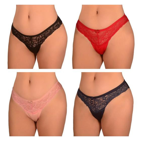 Kit 4 Calcinhas PLUS SIZE Fio Dental Duplo De Microfibra Renda Sexy Sensual Confortável Não Marca Rendado Grande Atacado - La Vitta Íntima Moda Lingerie Feminina Adulto