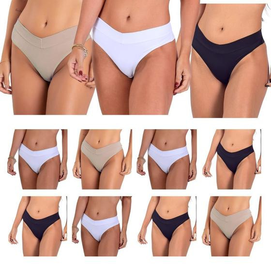 Kit 10 Calcinhas Fio duplo em microfibra lisa com Cós sexy e confortável lingerie feminina Sensual - TJ Vip