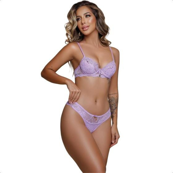 Conjunto Lingerie Sexy Feminina Confortável Luxo Com Bojo Push Up Fio Dental Kit Intíma Sensual Lindo - Art Sex