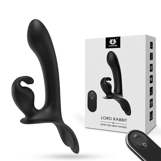 Imagem de Vibrador de Ponto G e Clitóris com Controle Remoto e Cinta Ajustável Lord Rabbit Preto