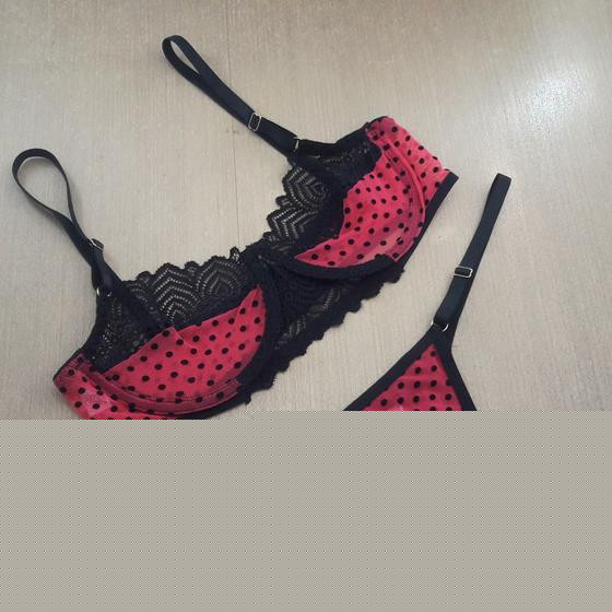 Imagem de Conjunto sexy sem bojo com arco bolinhas tule transparente