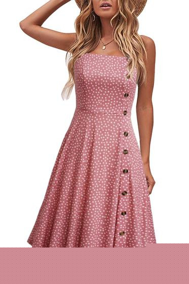 Imagem de Vestido de verão Liyinxi Sexy Spaghetti Straps, rosa, bolinhas, algodão