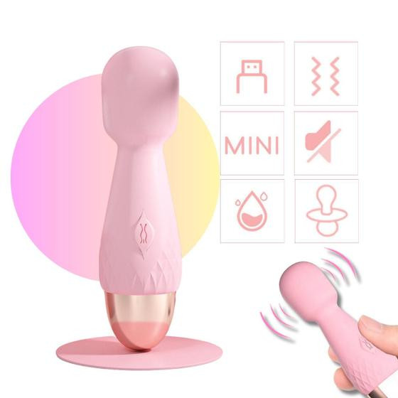 Vibrador Feminino Recarregável Portátil Estimulador De Clitóris Varinha Elétrica 10 Modos De Vibração - Rosa - Sexy Import