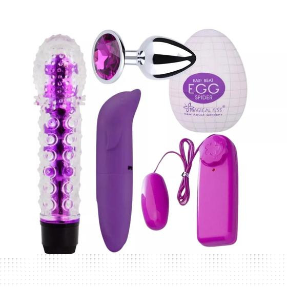 Vibrador Feminino Ponto G + Golfinho Estimulado Clitóris + Egg Masturbador + Bullet + Plug Anal - Sexy Import