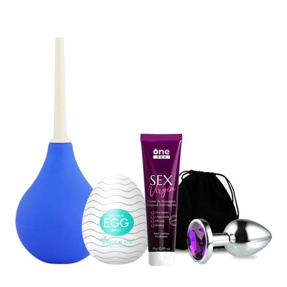 Imagem de Kit Ducha Higienica + Plug Anal Tamanho P + Sex Virgin Gel Adstringente Corporal + Egg Masturbador