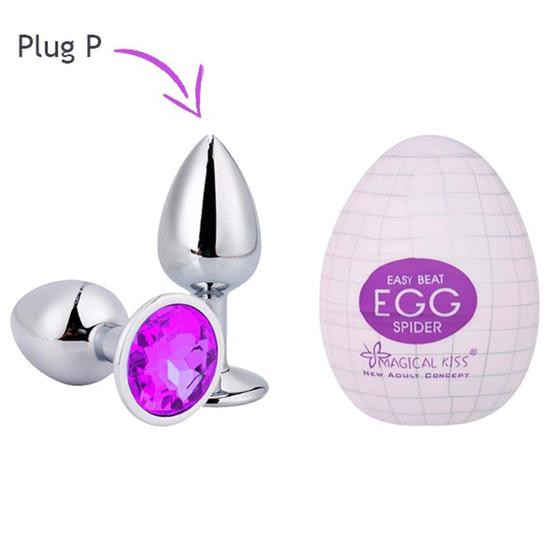 Imagem de Plug anal de aço com cristal + egg masturbador