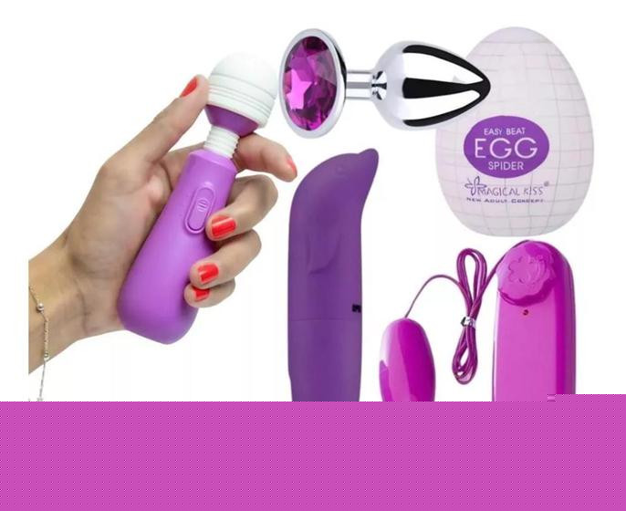 Imagem de Kit Sex Shop Vibrador Feminino Golfinho + Bullet Cápsula + Varinha + Plug Anal + Egg