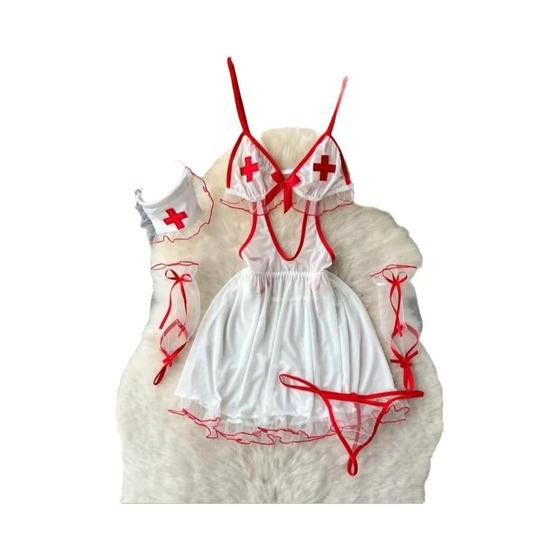 Imagem de Fantasia Sexy De Enfermeira Para Mulheres, Conjunto De Lingerie Babydoll, Roupa Íntima Flertante,