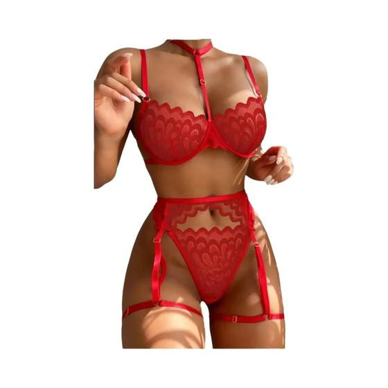 Imagem de Conjunto De Sutiã Sexy De Renda Feminino Com Suspensórios Lingerie Exótica Fantasias Eróticas