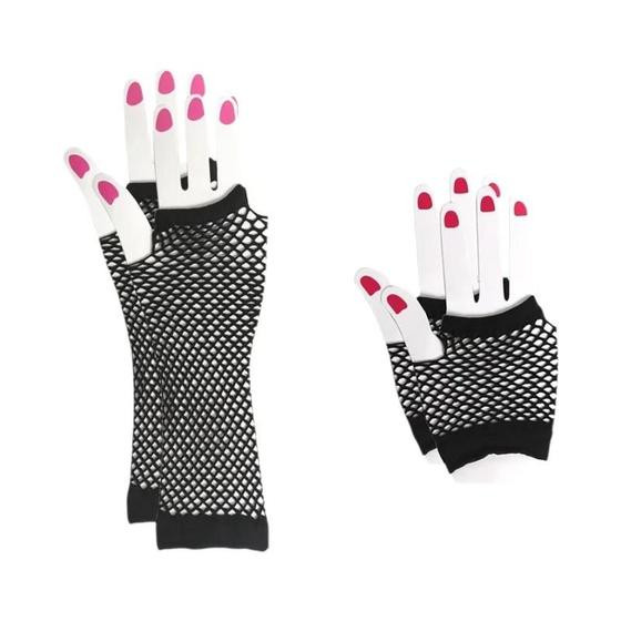 Imagem de Luvas De Rede Pretas Sem Dedos 2 Pares/Conjunto Sexy Com Recortes Para Fantasia Disco Punk Feminina