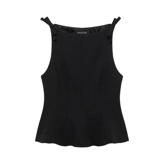 Imagem de Top Branco Sem Mangas Com Babados Para Mulheres, Detalhe De Laço, Camiseta Casual De Verão, Top