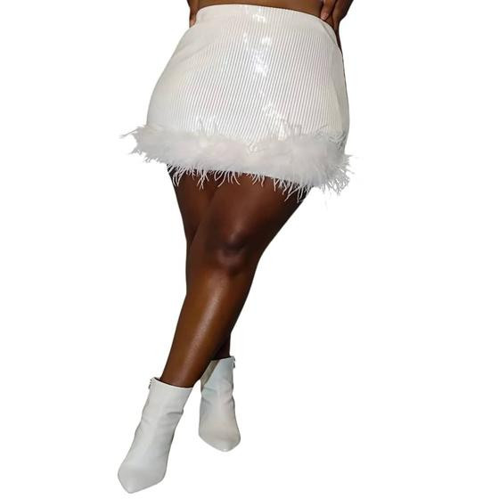 N-B0306-Saia Feminina Rosa Paetê Brilho Pluma Festa Balada Sexy 225z - Xumi_Xumi_Xumi