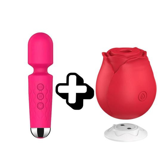 Imagem de Vibrador Varinha Mágica 20 Modos e Rosa Estimuladora de Clitóris com Pulsação