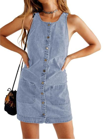 Vestido Yousify, jeans, sem mangas, casual, de verão, feminino, azul claro