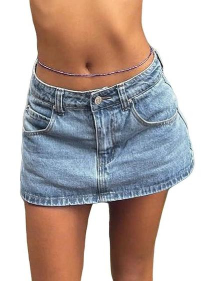 Saia EMMIOL Jean para mulheres, minivestido sexy de cintura média, azul