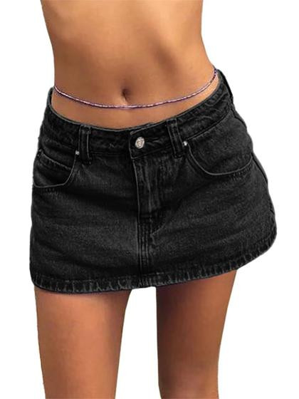 Saia EMMIOL preta mini jeans de cintura média sexy para mulheres