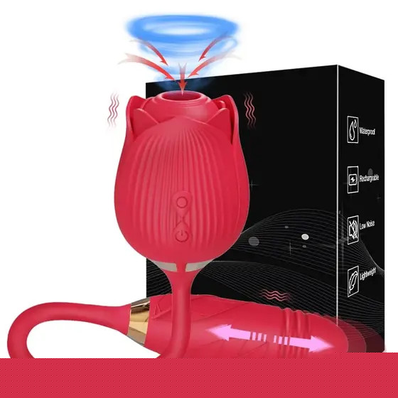 Imagem de Sugador de Clitóris com Vibrador Estimulador Feminino em Vai e Vem Formato Rosa