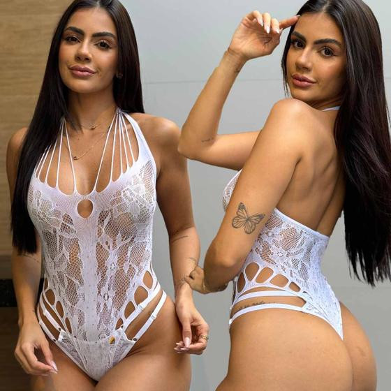 Lingerie sexy Body Arrastão com Strass Sensual Transparente - Khaleesi