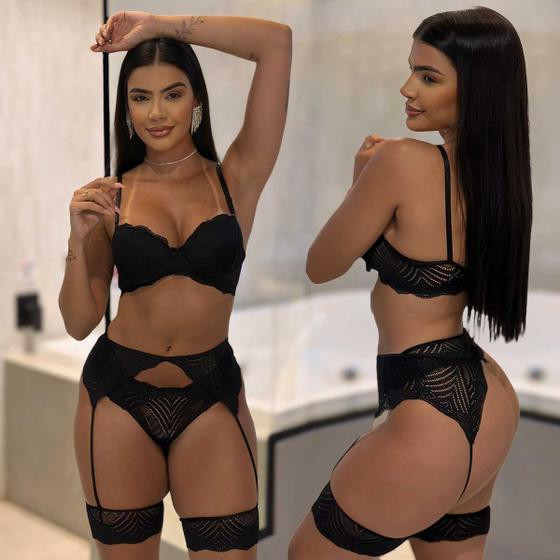 Lingerie Com Bojo Sensual Sexy Com Cinta Liga Renda Calcinha fio - LIke4you