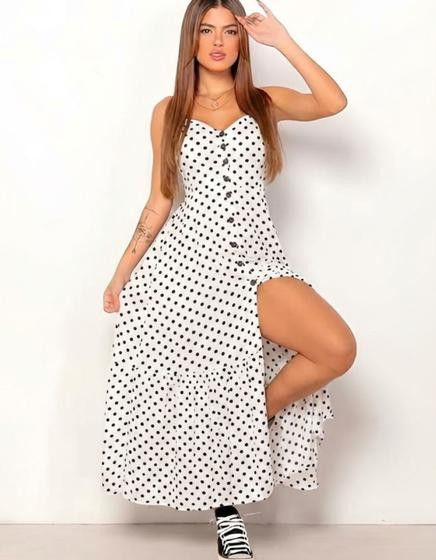 Imagem de Vestido Feminino Longo Soltinho Viscose Poa Bolinha Alcinha