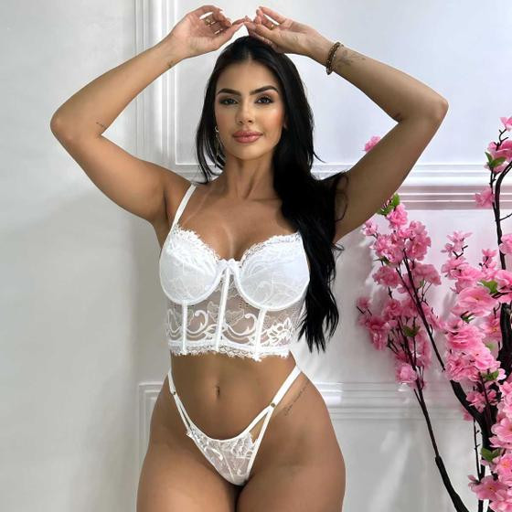 Conjunto Lingerie Cropped Renda Sexy Sensual Calcinha Fio - Like4you