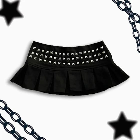 Saia Mini Gótica Punk Y2K Feminina Com Studs, Estilo Harajuku, Sexy, Com Plissado, Kawaii - HIZILENT