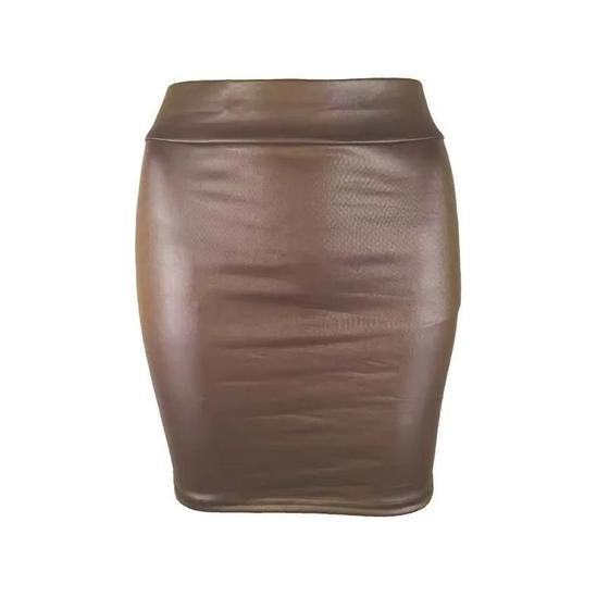 Saia Mini De Couro Fosco De Cintura Alta, Slim, Sexy, Moda PU, Estilo Coreano Para Noite E - NONE