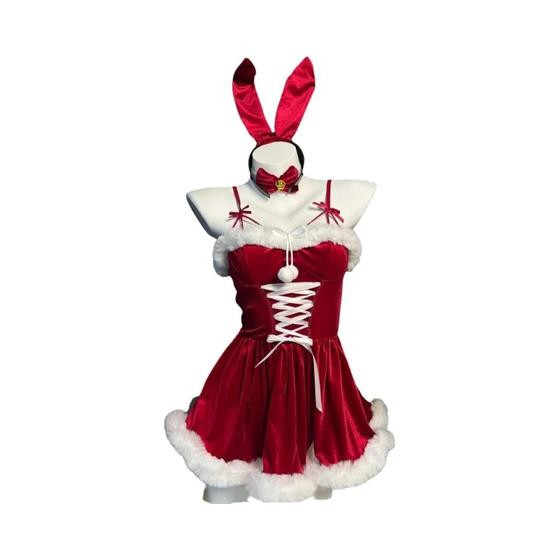 Fantasia Sexy De Coelhinha Vermelha De Veludo Para Cosplay De Papai Noel, Mini Pijama, Uniforme De - JEMMA LEONG