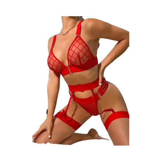 Conjunto De Lingerie Transparente Sexy Para Mulheres Com Sutiã E Calcinha, Fantasia De Tentação - NONE