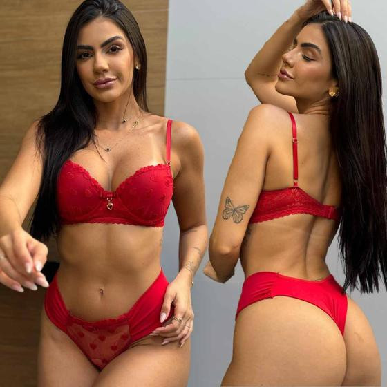 Imagem de Conjunto De Lingerie Sensual Tule Calcinha Fio Sexy Sensual